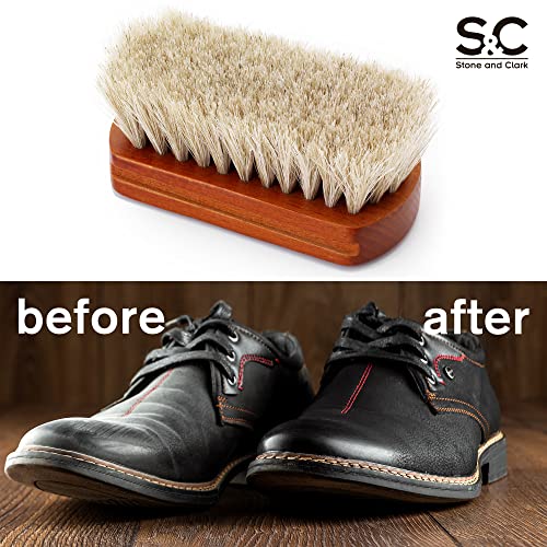 Mini 4" Shoe Brush - Portable Horse Hair Boot Brush w/Natural Wood Handle - Soft Bristle Shoe Shine Brush for Cleaning, Buffing & Polishing Leather Shoes - Travel-Friendly Size - color: White