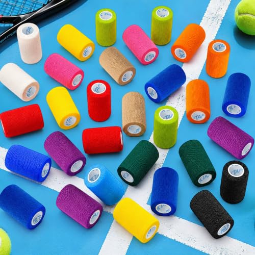 OK TAPE Self Adhesive Bandage Wrap 4 Inch x 5 Yds 36 Rolls - Assorted | Elastic Cohesive Bandage Wrap Supports Wrists & Ankles Without Clips Ideal for Sports First Aid Vet care - color: Mixed, size: 4inx5yds