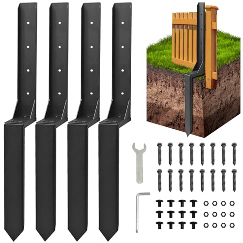 Fence Post Repair Kit, Thickened Heavy Duty Fence Post Anchor Stakes for Repair Tilted, Broken Wood Posts Support (Black, 4 Pack) - color: Black-4 Pack