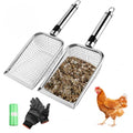 Chicken Poop Scooper for Coop, Coop Rake Scooper Shovel, 2 Pack | 3.8mm & 5mm Mesh, Equipped with Gloves and Garbage Bags, for Sifting Sand, Litte, Stainless Steel