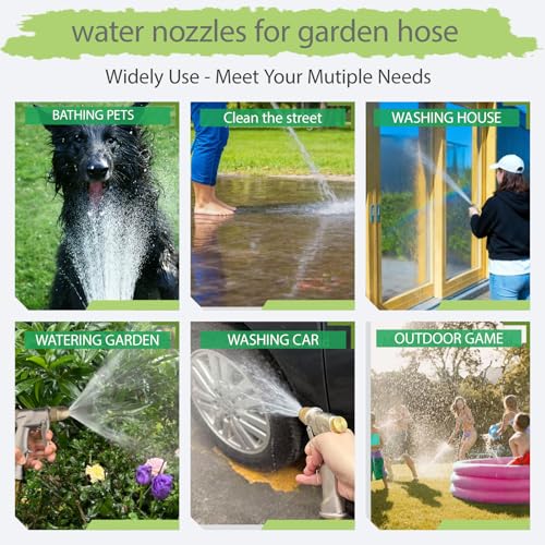 Heavy Duty Metal Hose Nozzle, High Pressure Garden Hose Nozzle | All-Metal Water hose nozzle with 4 Adjustable Spray Patterns, For Watering Plants,Pet Showering,Car Washing&Windows