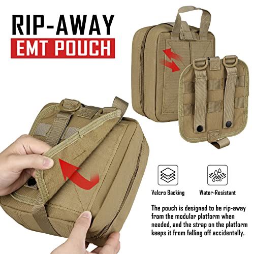 LIVANS 1000D First Aid Bag Empty, Medical Ifak Pouch for Emergency & EMT | Molle Compatible, Rip-Away & Quick-Release Design, Versatile for Tactical, Camping, Hiking and Travel - color: Khaki(7.1"l X 3.5"w X 8"h)