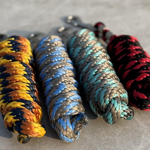 Horse Poly Lead Rope with Heavy Duty Bolt Snap, Braided Rope for Horse and Livestock (Light Blue/Black) - color: Light Blue/Black