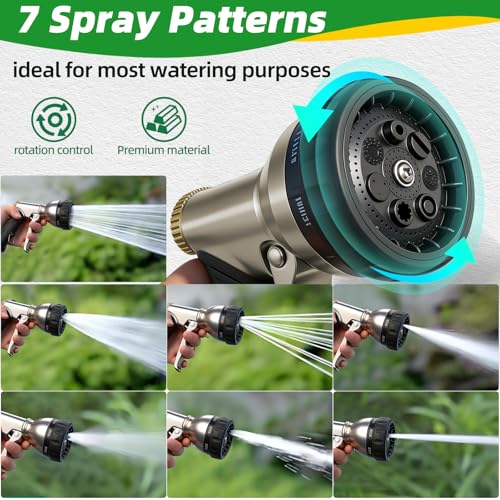 ARXIVE Metal Garden Hose Nozzle, Heavy Duty High Pressure Hand Sprayer | 7 Adjustable Patterns for Watering, Car Wash, Pet Rinse & Patio, Leak-Proof Rustproof Metal with Non-Slip Grip