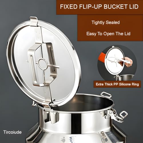 Food Grade 304 Stainless Steel Milk Can with Locking Airtight Clamp Lid Carry Handle, Large Airtight Storage Bucket Canister for Rice Flour Grain Oil Wine Liquid Dairy Transport 15L (3.9 Gal) - size: 15L