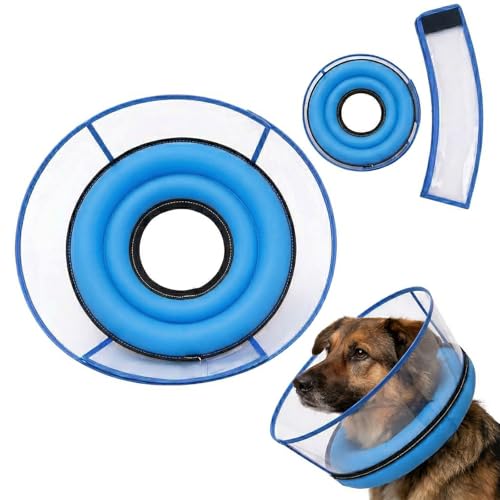 2-in-1 Soft Inflatable Dog Cone Collar Alternative,Dog Collar After Surgery | Dog Cone Collar With Enhanced Anti-Licking Guard Shield,Adjustable Recovery Cones for Large Medium Dogs and Cats,Blue L - color: Blue, size: L(Neck Girth:15"-17.5")