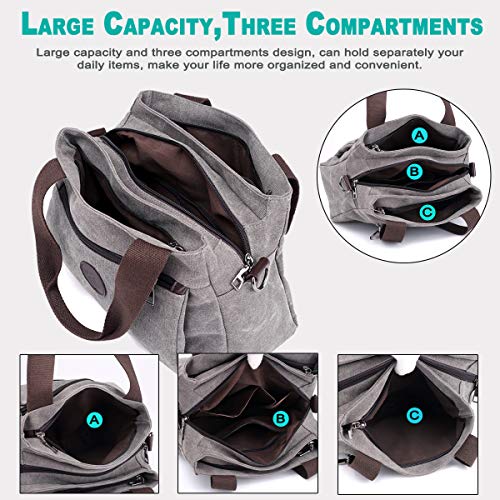 Hobo Handbags Canvas Crossbody Bags for Women | Multi Compartment, Triple Zip Pockets, Lightweight Medium Tote Sacthcel, for Travel Commute Going Out Everyday Use - color: Olive Drab - Medium