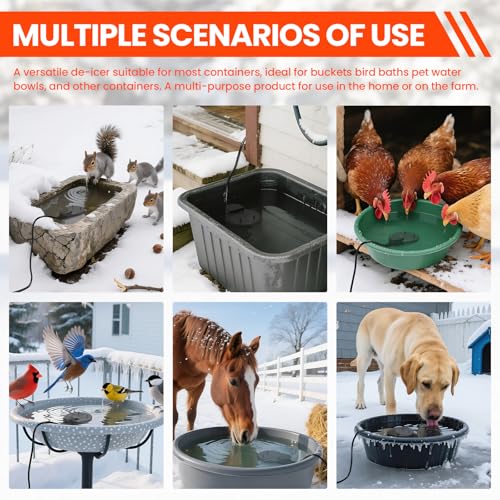 Chicken Water Heater with Thermostatic Control, Aluminum De-Icer for Bird Bath, Winter Livestock Poultry, Full Coverage Design (1000 Watt)