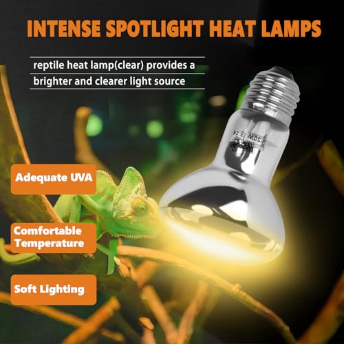 LUCKY HERP Heat Lamp Bulbs, UVA Intense Basking Spot Light Reptile Heat Lamp(Clear) 50W, Simulated Natural Sunlight Heat Lamp Bulbs for Reptile, Bearded Dragon, Amphibian, Turtle, Snake, Lizard - color: Clear Reptile Heat Lamp, size: 50W 1-Pack