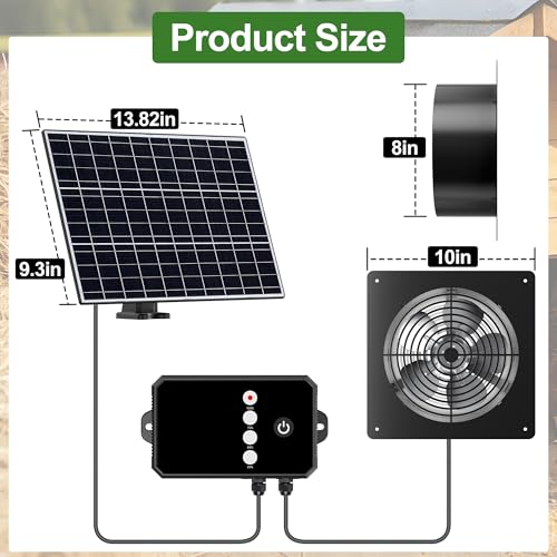 Ereto 15W Dual Solar Powered Fan with programmable Remote with 3 Mode | Aluminium Intake & Exhaust Fan with Timer for Chicken Coop, Shed, Greenhouse, Cabin & Attic