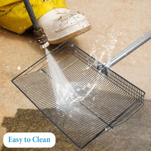 Kalekey Heavy Duty Chicken Poop Scooper, 15 Inch Extra Large Chicken Coop Rake with Adjustable Stainless Steel Handle (25 to 73 Inch) for Chicken Coop & Farm Cleaning Tools
