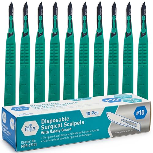 MED PRIDE Disposable Surgical Scalpels, Sterile, #10 Steel Blade, 10-Pack - style: #10
