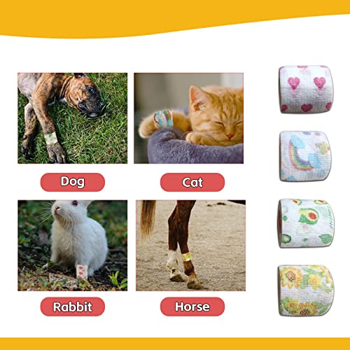 12Rolls Vet Tape Wrap, 2 inch Self Adhesive Bandage Wrap for Dog Pet | Cute Colorful Fruit, Vetwrap for Cat, Horse, Animals Wounds for Wrist, Healing, Ankle
