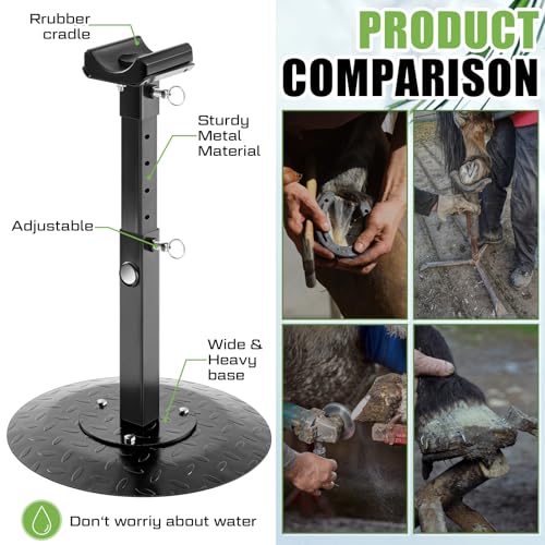 Zonon Farrier Horse Hoof Stand, Tool-Height Adjustable Metal Horse Hoof Trimming Tools, Extra-Large Base Enhances Stability, Blacksmith Farrier Stand(Black,Metal Round Base) - style: Metal Round Base