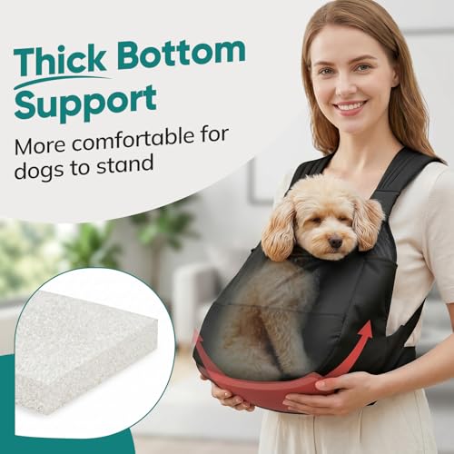 Dog Sling Carrier Front with Thicken Bottom Support for Small Dogs 10-16 lb | Adjustable, Hands Free, Comfortable Wearable, Lightweight, Vet Visits, Anxiety, Travel, Hiking, Safety Clip Black - color: Black, size: Medium