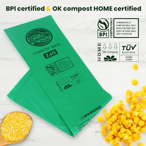 2.6 Gallon Compostable Trash Bags,240 Count Compost Trash Bags for Bedroom Kitchen Office Fit 10 Liter，Small Kitchen Food Scrap Waste Bags,ASTM D6400, US BPI & Europe OK compost HOME certified - color: 2.6G-240count