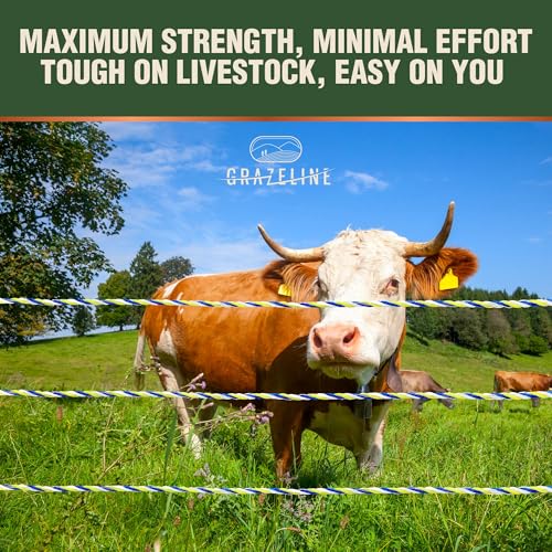 Electric Fence Polywire 9-Strands 1/8” 3280ft - Hot Wire 0.3 Ohm Resistance | 330lb Strength Tinned Copper & Stainless Steel - Suitable for Horses Livestock Rotational Grazing & Pasture Electric Fencing - size: 3280 ft