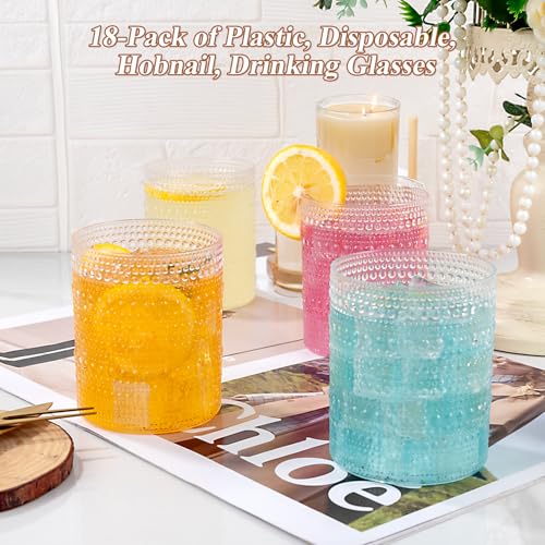 18PCS Plastic Hobnail Drinking Glasses - 14 Oz Clear Vintage Glasses Drinkware - Disposable Beaded Cups for Beer, Whiskey, Juice, Cocktail, Wine, Party (Pack of 2) - color: Clear, size: 3.93 inch*3.14 inch (Pack of 2)