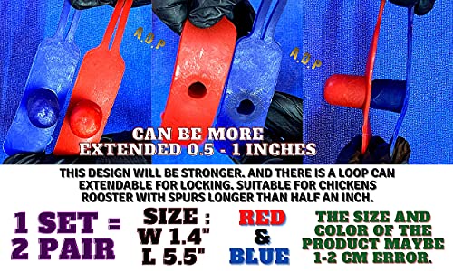 A.D.P. R4 Chicken Supplies Spur & Leg Protect Red Blue 2 Pair, Chicken Mitt Safety Poultry Hen Botas para GALLOS BREEDING, Best Rubber - color: Red & Blue R4