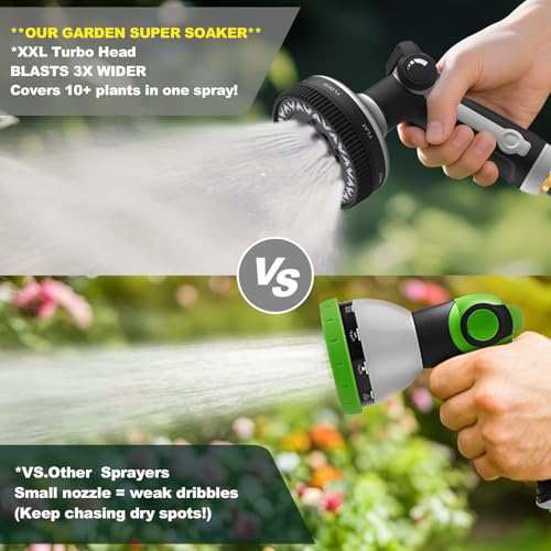 Garden Hose Nozzle | Heavy-Duty Metal Hose Sprayer Nozzle - 9cm/3.5" Ultra-Wide Spray, 8 Adjustable Nozzle Modes, Water Hose Nozzles for Watering, Cleaning, Pets & Car Washing (New Upgraded) - color: Grey+Black
