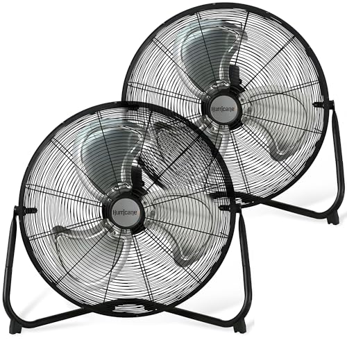 Hurricane Pro High Velocity Floor Fan, 3 Speeds, Black, 20in, 2 Pack | Corded Electric Air Cooling Unit w/ 5300 CFM Airflow for Home, Greenhouses, Garages, Gyms & Workshops