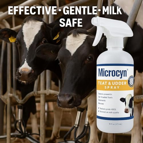 Microcyn Livestock Teat & Udder Spray – 16 oz HOCl-Based Cleansing Spray – Supports Skin Comfort & Moisture for Dairy Cattle, Goats & Livestock
