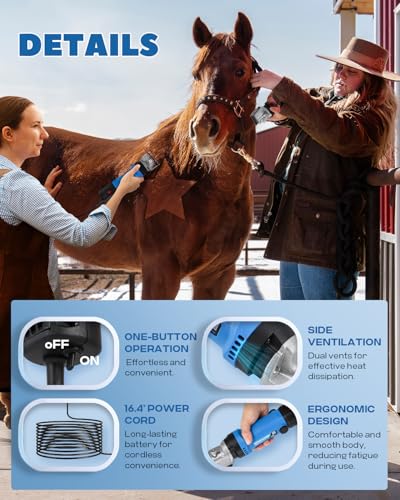 Horse Clippers 690W 28000RPM, with 6 Speed Adjustable | Heavy Duty Horse Grooming Kit, Professional Livestock Clippers for Shaving Horse Pony Cattle Goat Large Dogs and Others