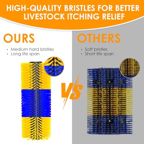 4pc Livestock Scratch Brushes, 20'' x 7.3'' Heavy Duty Cow Scratcher Wall Mount, Flexible Anti-Itch Grooming Tool for Cattle, Goat, Horse Grooming Supplies with Screws and Nuts - color: blue yellow