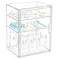 Baby Bottle Storage Organizer for Countertop, Clear Feeding Bottles Station | 3 Tiers Acrylic Baby Bottles Holder Container with Adjustable Dividers & Magnetic Door for Kitchen Cabinet, New Mom Gifts