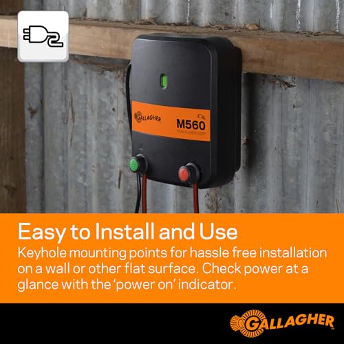 Gallagher M560 Electric Fence Charger | Powers Up to 75 Miles / 400 Acres of Clean Fence - 5.6 Joules, 110 Volt Energizer, Added Power Reserve - Unbeatable Reliability, Easy Installation