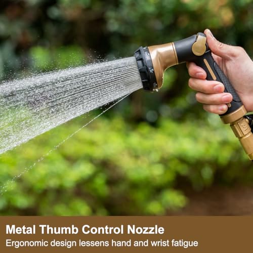 FANHAO Heavy Duty Garden Hose Nozzle, Metal Hose Sprayer Easy Thumb Control | 8 Spray Patterns, Rustproof Water Nozzle, Non-Slip Ergonomic Grip, Elder & Child Friendly for Garden, Car & Pet, Khaki - color: Khaki