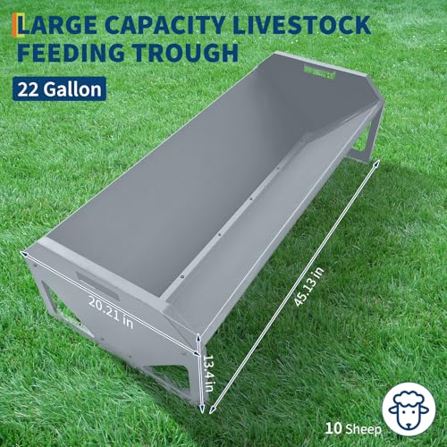 Livestock Feeder, 22 Gallon Galvanized Steel Pasture Hay Trough | Weatherproof anti-rust coating, anti-tip V-shaped base, holds horse,cattle,sheep,goat,alpaca,pig for ranch homestead outdoor