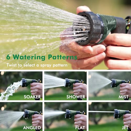 RESTMO Garden Hose Nozzle Heavy Duty, Hose Spray Nozzle for Garden Hose | Zinc Alloy, 6 Adjustable Watering Patterns, Leakproof, Anti-slip, ldeal for Watering Plants, Washing Cars & Pets, Green - color: Green