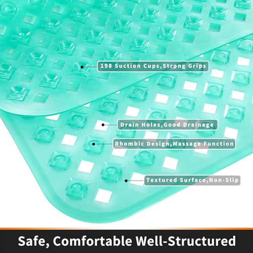 Yimobra Bathtub Mat Non Slip, Shower Mat with Strong Suction Cups & Drain Holes, 27.5"X15.5", Anti Slip Bath Tub Mat for Inside Shower, Machine Washable Fast Drying, Bathroom Essentials,Clear Green - color: Clear Green, size: 27.5 X 15.5 Inch