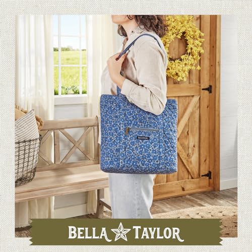Bella Taylor Large Tote, Quilted Shoulder Bag for Women | Lightweight, 6-pocket large quilted purse, machine washable, zippered top, ultimate organization, durable construction - color: Navy Floral