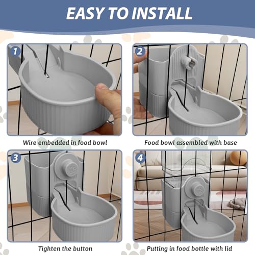 Fhiny Rabbit Food Dispenser, 40oz Large Capacity Hanging Gravity Bunny Feeder for Cage Automatic Guinea Pig Feeding Bowls Pet Food Storage for Bunny Guinea Pig Chinchilla Ferret Cat Puppy - color: Grey