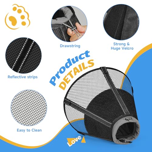 Dog Cone Collar Soft to Stop Licking Surgery Recovery Alternative | Large Medium Dogs, Breathable Mesh, Detachable Soft Liner, Surgery Spay Neuter Wound Care, Adjustable, Comfortable, Clear - color: Black, size: M(Depth: 8.3in, Girth: 11.8-14.7in)
