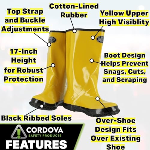 Cordova Safety Products mens Over-the-shoe Heavy Duty With Ribbed Soles, Top Strap and Buckle Adjustment Cordova Safety Products Over the Shoe Style Rubber Boots Slush Bootss for Construction Manufactur, Size 10, Size 10 US - size: 10