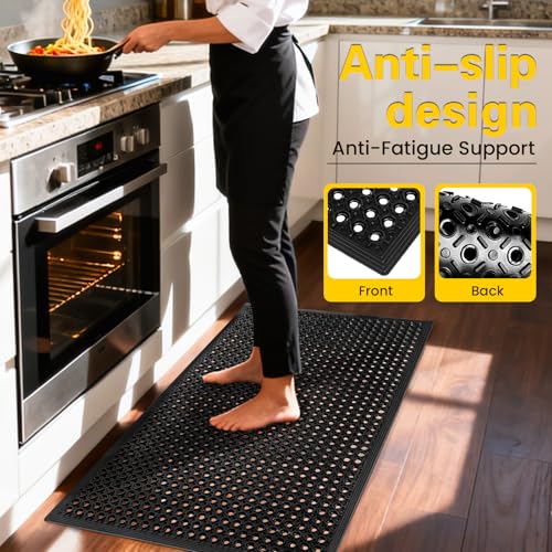 24"x 36" Rubber Floor Mat, Non-Slip Rubber Floor Mat Heavy Duty Mats for Outdoor Restaurant Kitchen Bar (Black) - size: 24"L x 36"W x 0.4"Th