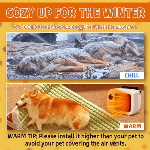 Pet House Heater with Thermostat, 300W/600W Heater for Dog Houses & Chicken Coops, PTC Heating, Overheat Protection, 6FT Anti-Chew Cord, Indoor & Outdoor Use, Up to 105 Sq Ft