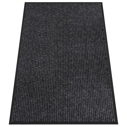Front Door Mat Outside Entrance, Dirt Trapper Doormat 96" x 48" | Non Slip Indoor Outdoor Welcome Mat for Entryway, Absorbent Commercial Floor Mat for High Traffic Area, All Weather, Black - color: Black Striped, size: 4' x 8' (Rectangular)