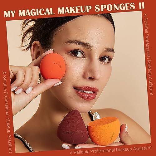 Jessup 3 Makeup Sponge Set, Soft Reusable Foundation Blending Sponge SP013 | Latex-Free, Minimal Product Waste, Seamless Foundation Coverage, Flat Edge for Concealer, Contour, Powder and Natural Makeup - color: A.3-pcs Set