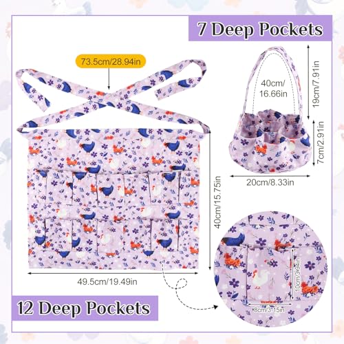 Egg Collecting Apron and Basket Set (2 Pack), Chicken Egg Collector with 12 Deep Pockets and 7 Pockets Basket for Hands-Free Harvesting, Farm Fresh Eggs, Backyard Chickens, Durable Poultry Accessories