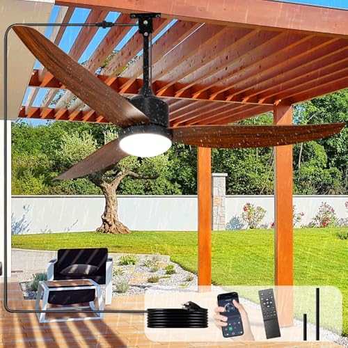 Depuley Outdoor Ceiling Fan with Light: 52 Inch Gazebo Fan Outdoor Hanging - Plug in Fan for Patio Waterproof - Dimmable Fans with Lights Remote App Control - Walnut - color: Walnut 01, size: 52 Inch