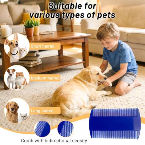 7PCS Flea Comb Set for Cats & Dogs, Pet Comb, Dog Eye Comb, Tick Comb | 7 combs for flea removal, tear stain cleaning and grooming with stainless steel and plastic for cats and dogs.