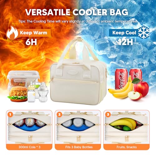 PIIOSER Breastmilk Cooler Travel Bag with Ice Pack, Compatible with Wearable Breast Pumps & Accessories - Portable Hands Free Breast Pump Carrying Case for Nursing & Working Moms, Cream - color: Cream-Small