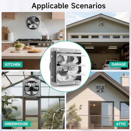 10" Shutter Exhaust Fan,1160CFM,5-Blade,Ball Bearing,Power Switch | 35W for workshops,barns,attics,garages and sheds.Foam sealing edge blocks drafts,rain and bugs.Rust-proof steel construction - size: 10in
