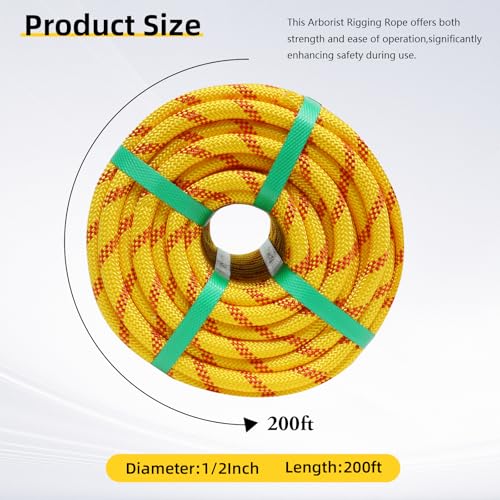 Arborist Rope, 1/2 Inch x 200 Feet Double Braided Climbing Rope Polyester for Outdoor, Climbing, Hiking, Swing, Tree Work, Halyard, Sailing etc(Yellow) - size: 1/2 Inch 200FT Yellow