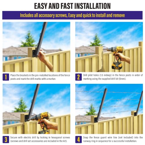 Hulave 8-Pack Angle 25° Fence Post Extender High 23" Fence Barbed Wire Extend Arm for Outdoor Fences to Increase Height for Privacy,Security Prevent Animals from Jumping and Breaking in (Matte Black) - size: 23.5in-25°Angles