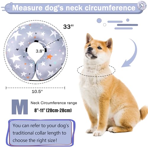 Recovery Donut Collar for Dogs & Cat,Inflatable Dog Cone Collar Alternative After Surgery,Soft Cone for Large Medium Small Dog,Adjustable Pet Neck Donut(Grey Star,Medium - color: Grey, size: M（neck 8"-11"）